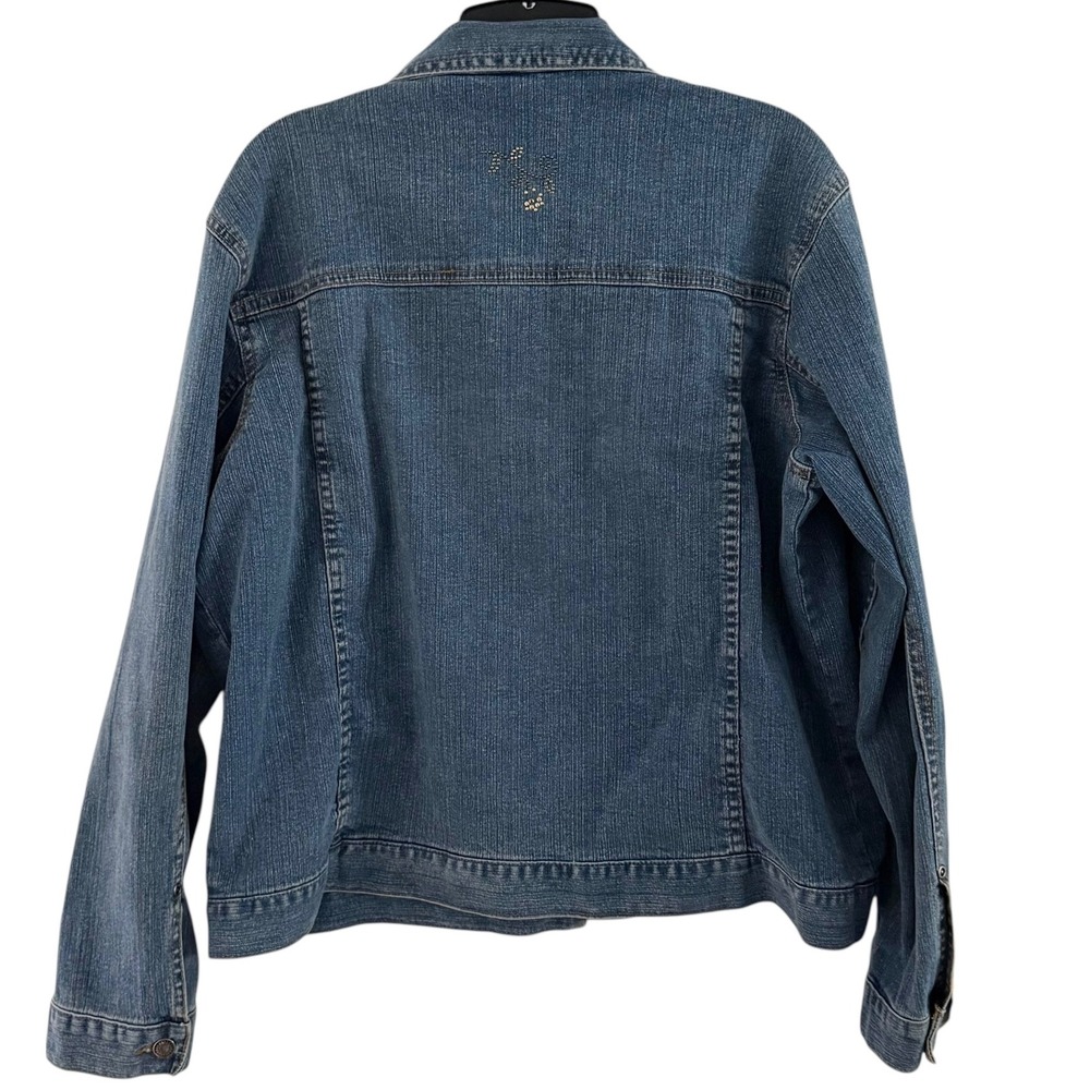 90's Sunburst Denim Jacket Women L Blue Floral Studded Rhinestone Trucker Coat - Picture 7 of 16